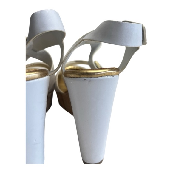 Audrey Brooke Abcecila Gold White Wedge Sandals With Criss-Cross Straps Size 7.5 - Picture 8 of 9